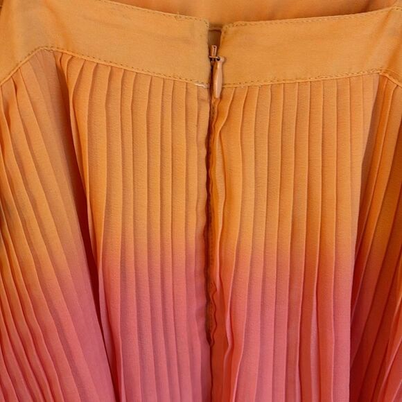 Leith Women’s Ombré gradient tiered pleated orange pink raspberry dress Small! - Picture 7 of 9